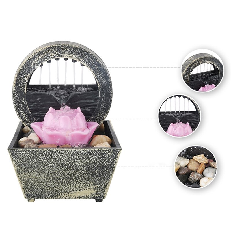 Fontaine De Bureau Feng Shui USB - Cascade Zen Avec Lumière LED - Galets Inclus - Décoration Relaxation