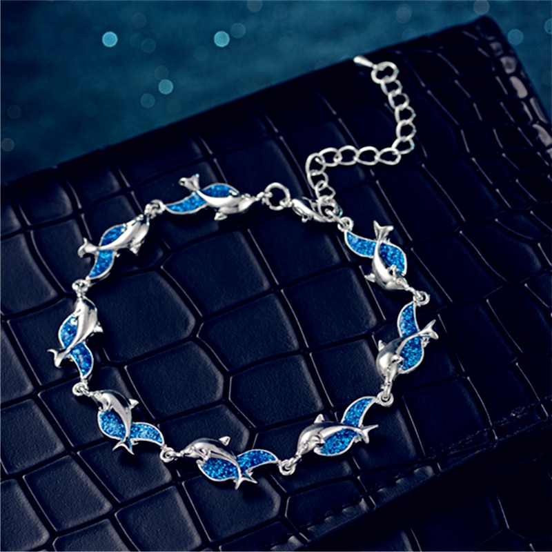 Zomerse stijl dolfijn blauwe vuuropaal zee armbanden voor vrouwen boho dieren armband strand oceaan sieraden bijoux femme