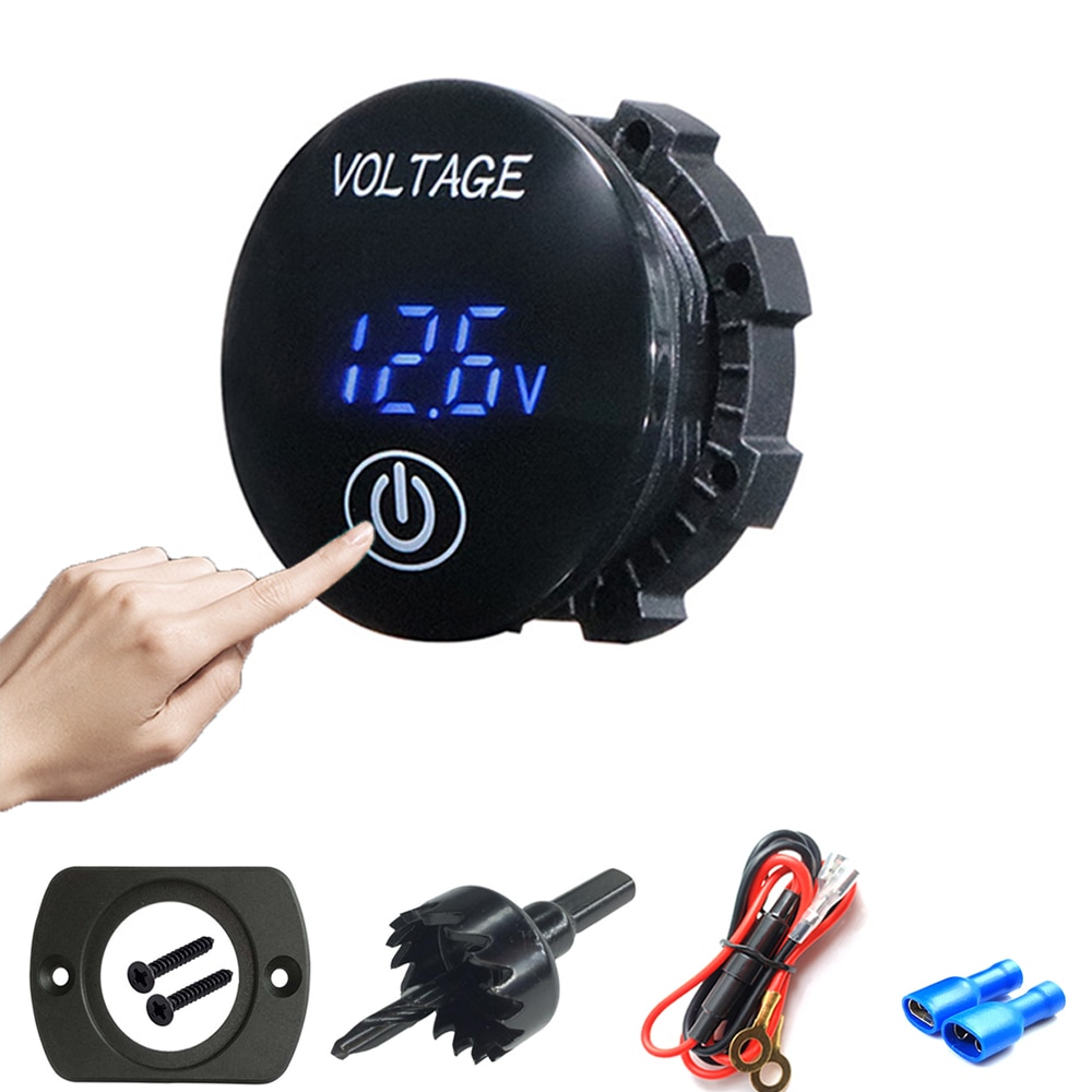 Universele Led Digitale Voltmeter Voor Auto Moto Atv Boot Voltage Volt Meter Batterij Capaciteit Monitor Panel Met Touch Schakelaar