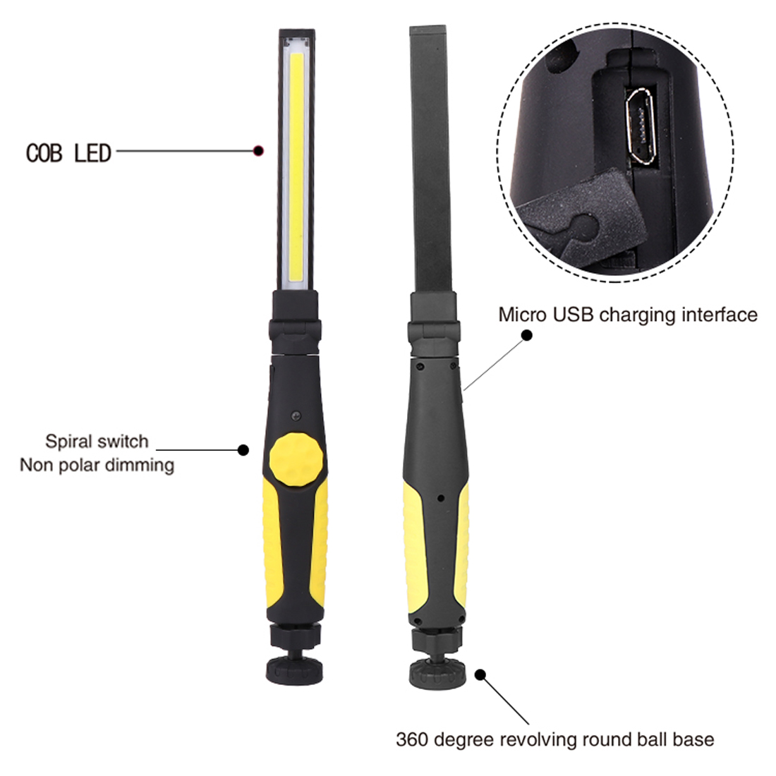 Lampes de travail LED COB, lampe de poche pliante avec Base magnétique, bande Rechargeable, lumière d'inspection lumineuse pour la réparation automobile