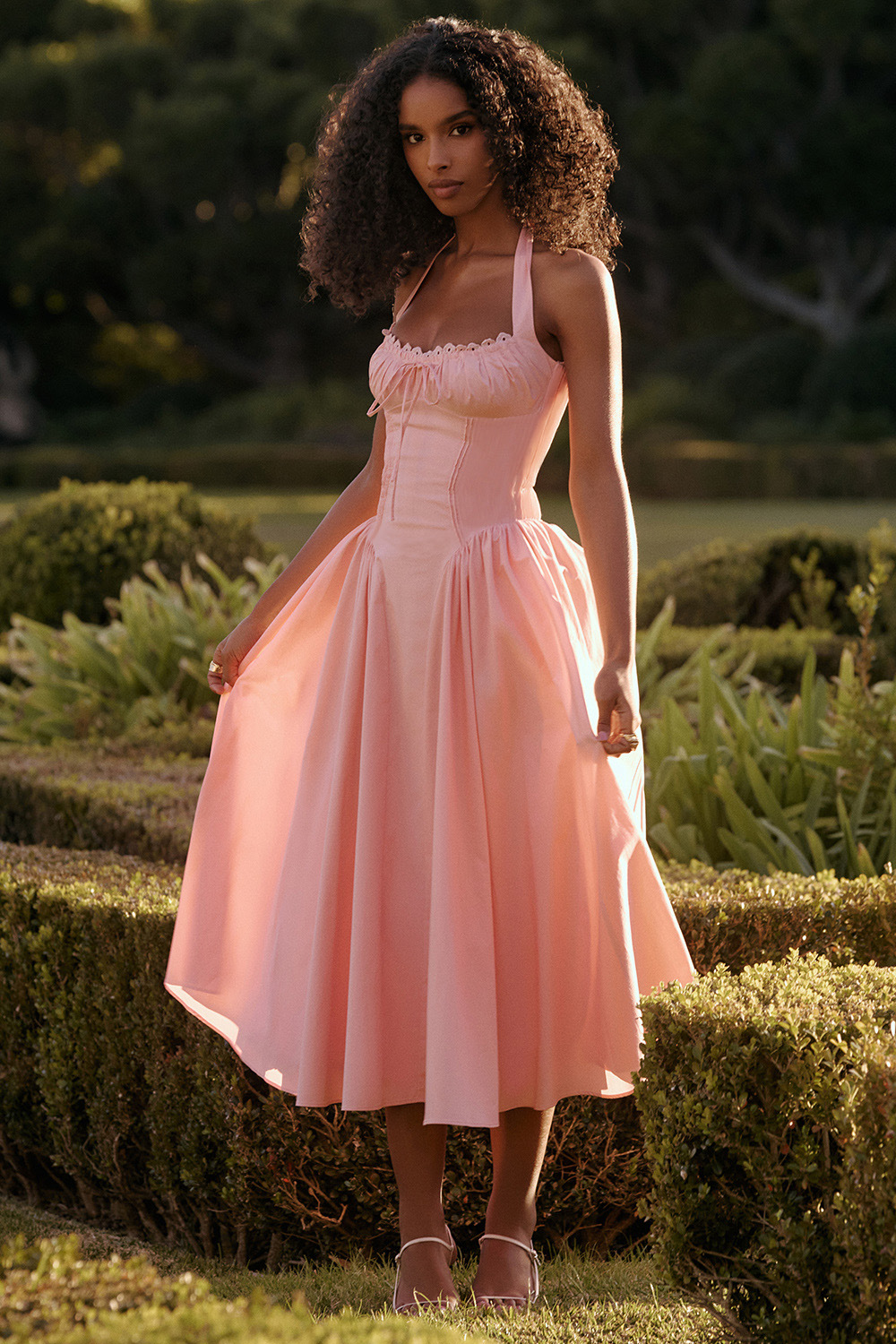 Vintage blomstret halterneck midi sommerkjole dame højtaljet pink blå sort rød kjole sommerkjoler kvinde fødselsdagskåbe