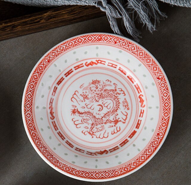 6.5inch Jingdezhen Ceramic Retro Red Dinner Plate Porcelain Dragon Dessert Plate Steak Fruit Dish Tea Cup Bowl Kitchen Tableware: 6.5 inch plate