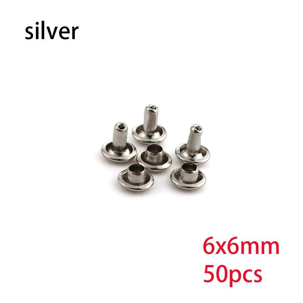 50PCS Spikes Studs Double-Sided Screw Rivets Spike for Shoes Belt Bag Crafts DIY Sewing Garment Bracelet Leathercraft Accessory: silver-6X6mm