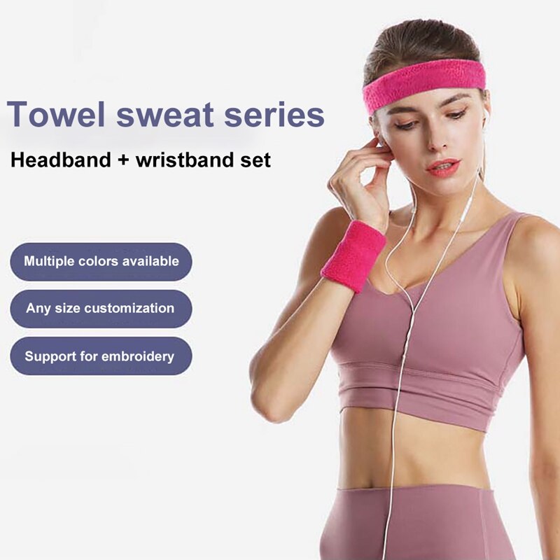 Pols Sport + 1 Pc Hair Band Wrap Bandage Fitness Hand Ademend Zweet Ondersteuning Polsband Absorberende Hoofd Wrap Katoen Set