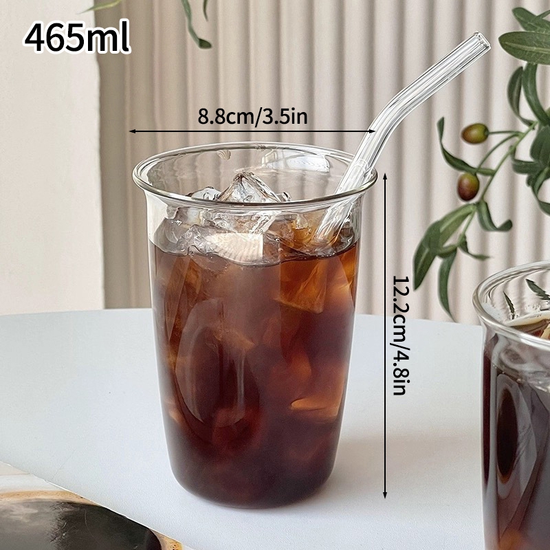 Tazas de café frío, tazas de vidrio estéticas, tazas de café helado, vasos de vidrio, tazas de cóctel, accesorios de escritorio de cocina: BLANCO