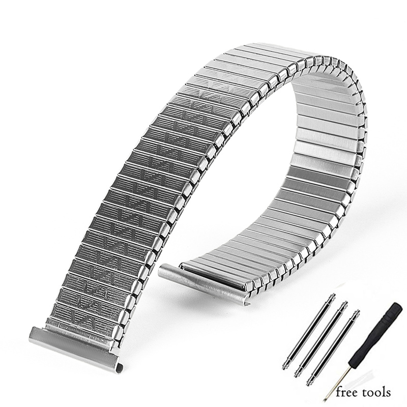 Metallinen joustava kellonranneke 12mm 14mm 16mm 18mm 20mm venyvä laajeneva ruostumattomasta teräksestä valmistettu kellonranneke miehille ja naisille ranneketarvikkeet: Hopea / 12mm