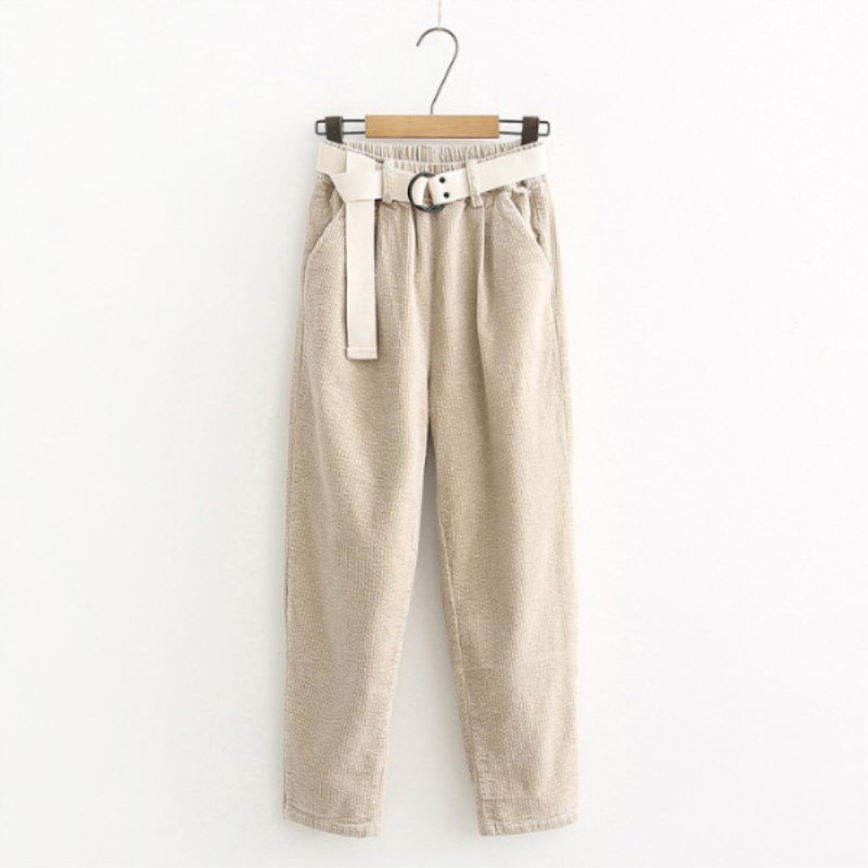 Fløjlsbukser haremsbukser efterår vinter kvinder bukser elastisk talje sashes afslappet sorte bukser pantalones mujer cintura alta: Beige / Xl
