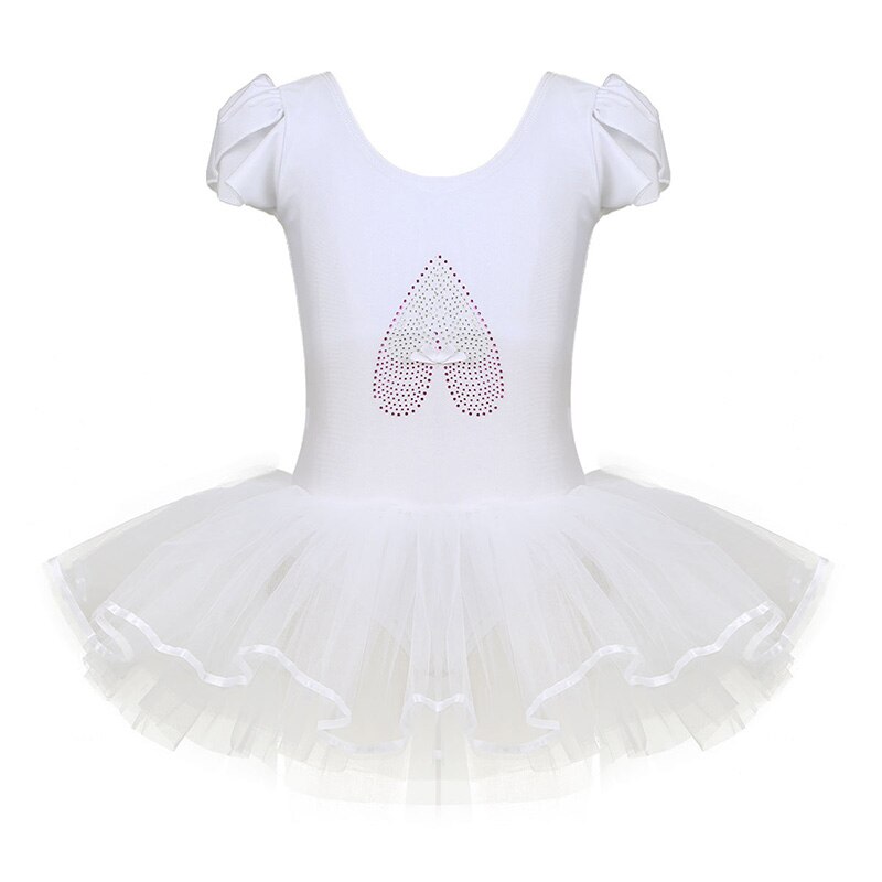 Hvid pige ballet dans børn piger flæsede kasket ærmer pailletter ballerina sko ballet dans gymnastik trikot tutu dans kjole