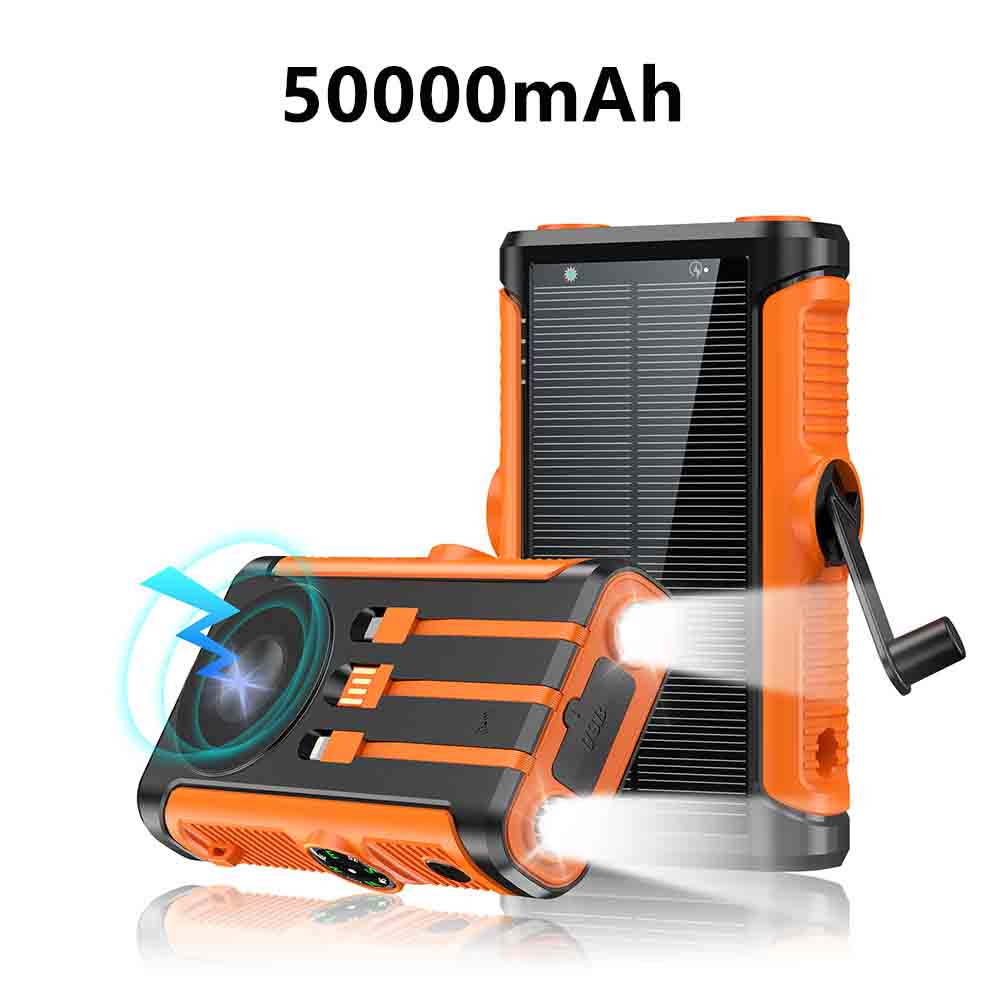 Banco de energía Solar de 50000mAh con Cable, manivela de carga, batería externa, cargador inalámbrico Magsafe de 22,5 W para IPhone: Grey