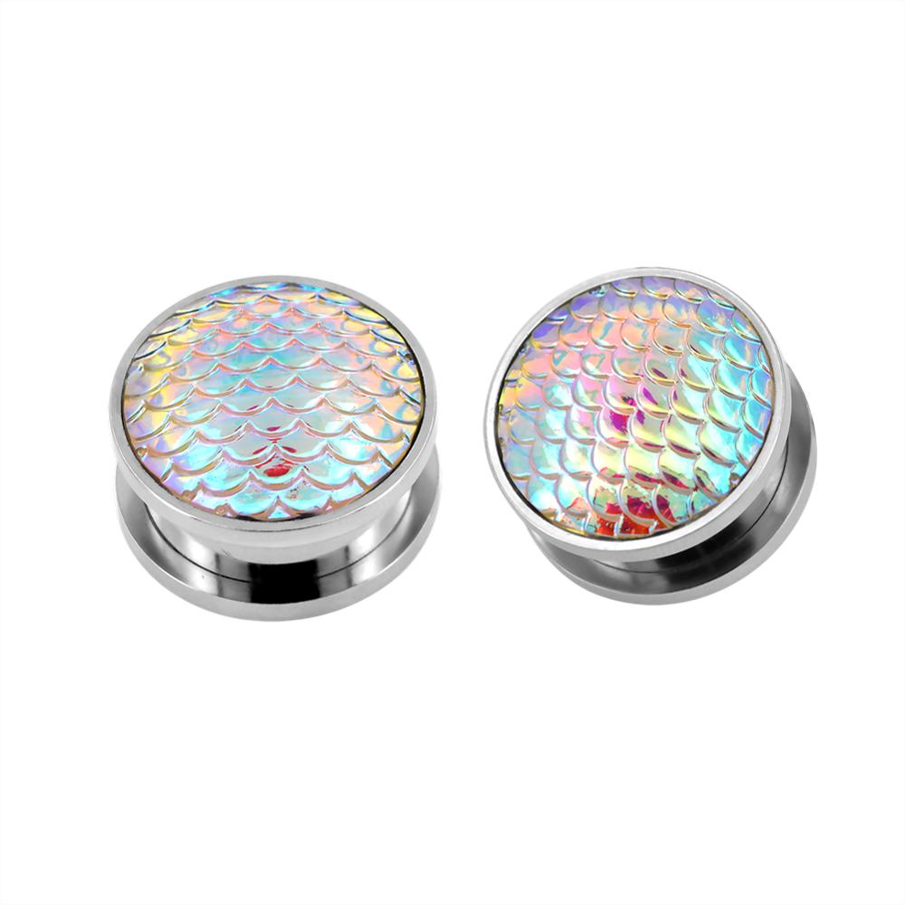 BODY PUNK Plugs and Tunnels Piercing Ear Expander Fish Scale Flesh Earrings Gauges Unscrew Stretcher Body Jewelry 2pcs Set Women