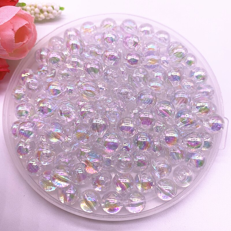 Abalorios AB de 4-14mm de color, cuentas redondas de acrílico, cuentas espaciadoras sueltas para joyería, accesorios de pulsera hechos a mano DIY: 09 / 8mm(50pcs)