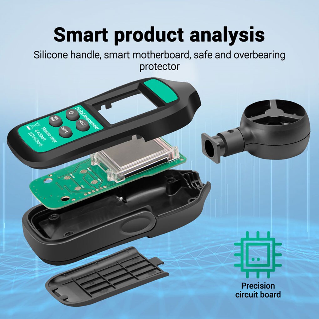 LCD Digital Anemometer Outdoor Wind Speed Meter Air Velocity Gauge 0-30m/s Wind Speed Measuring Device Temperature Tester