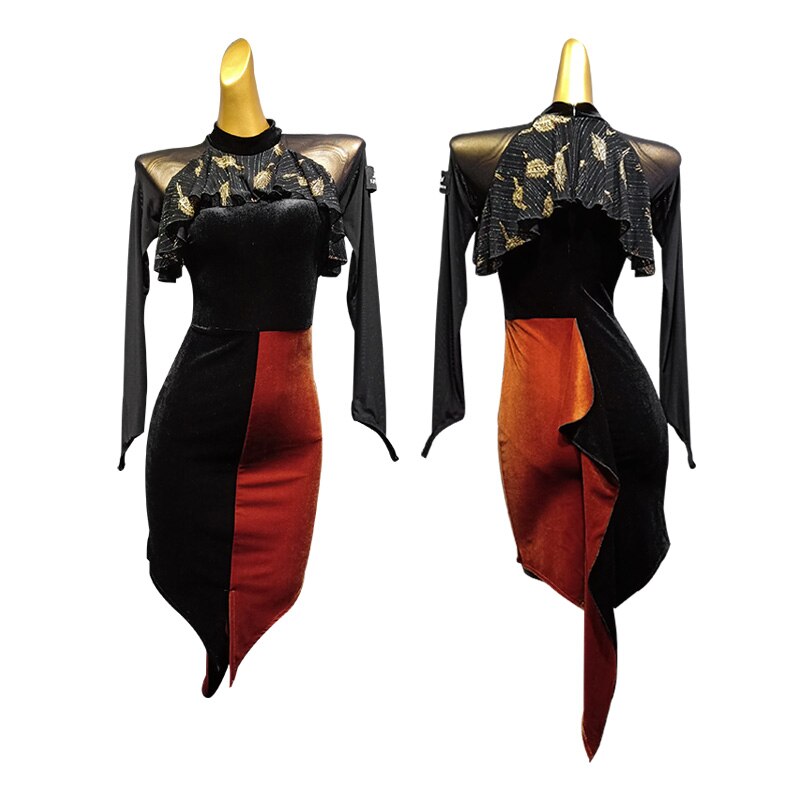 Ropa de baile latino para mujer, vestido de manga larga de entrenamiento Irregular, Ropa de baile de Tango, Samba, vestido de baile de Salsa para mujer