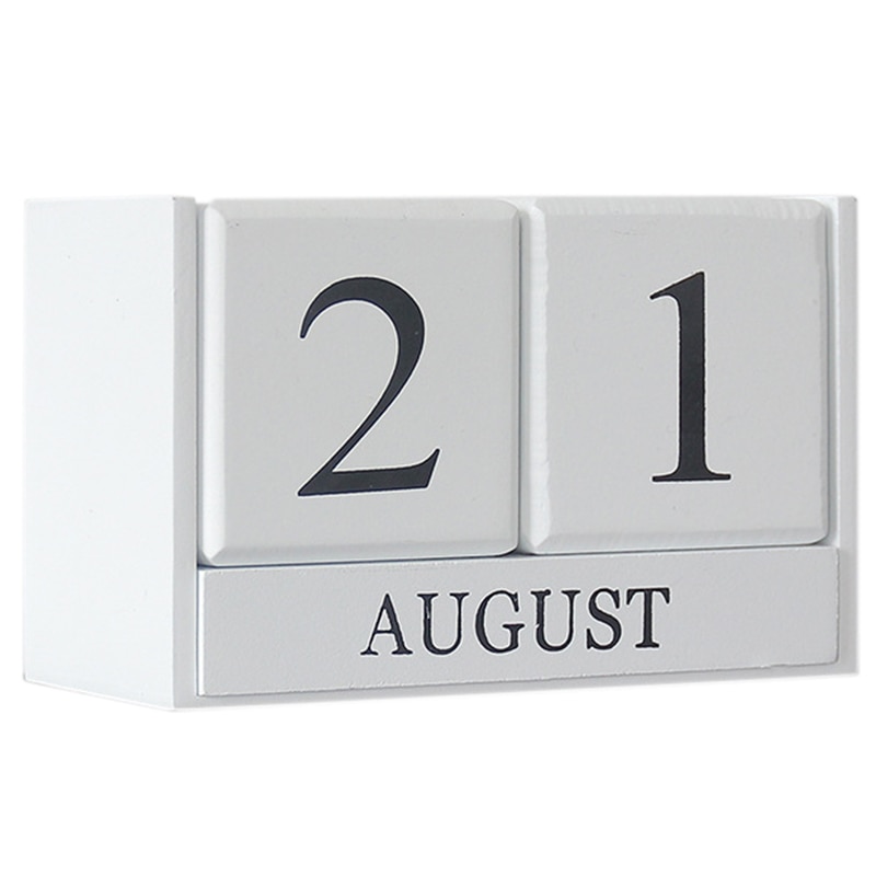Vintage trä evighetsskrivbord kalender block planerare permanent skrivbord arrangör diy agenda bord dekoration-vit