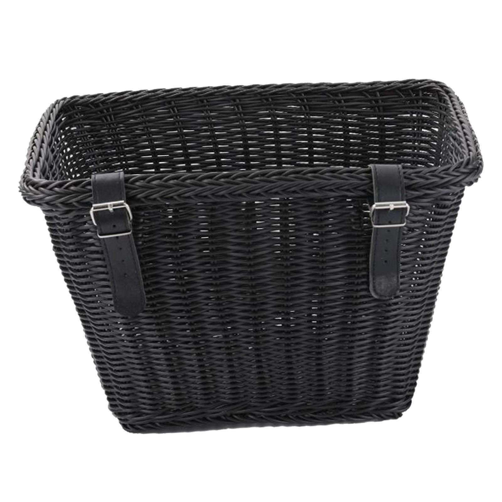 Bike Basket Tricycle Basket with Straps Portable Woven Basket Sundries Container Bicycle Front Handlebar Basket for Riding: black