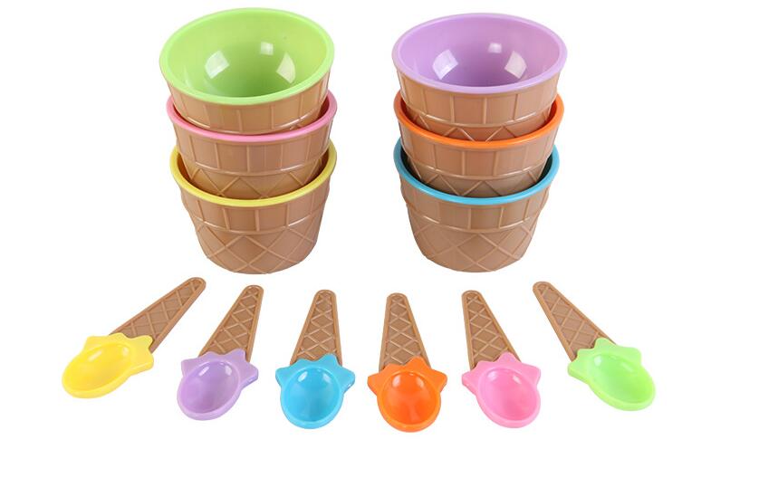 Børn bordsæt sæt pakning baby is form skål plast dessert skål container sæt is kop