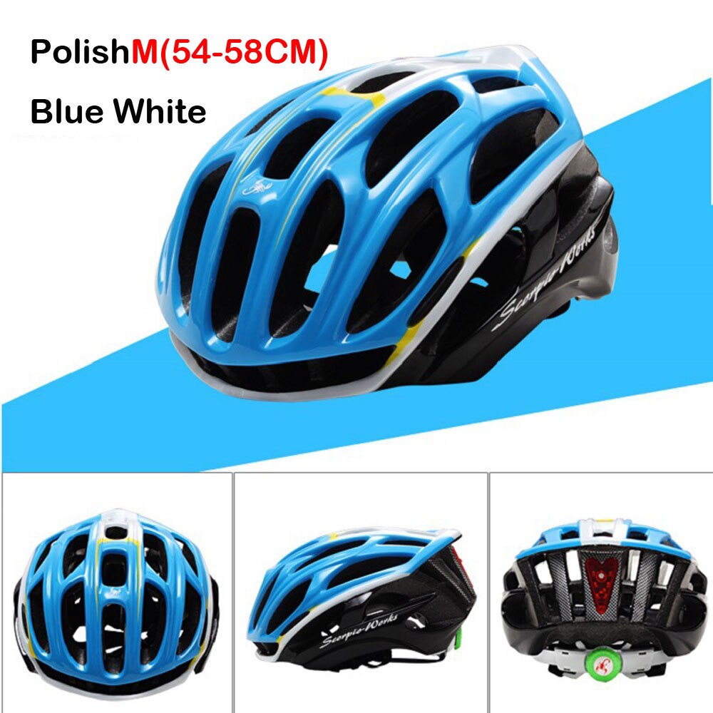 Mtb cykelhjelmdæksel med led-lys caschi ciclismo capaceta da bicicleta capaceta hjelm cykel cykelhjelme  ac0119: Blå 03