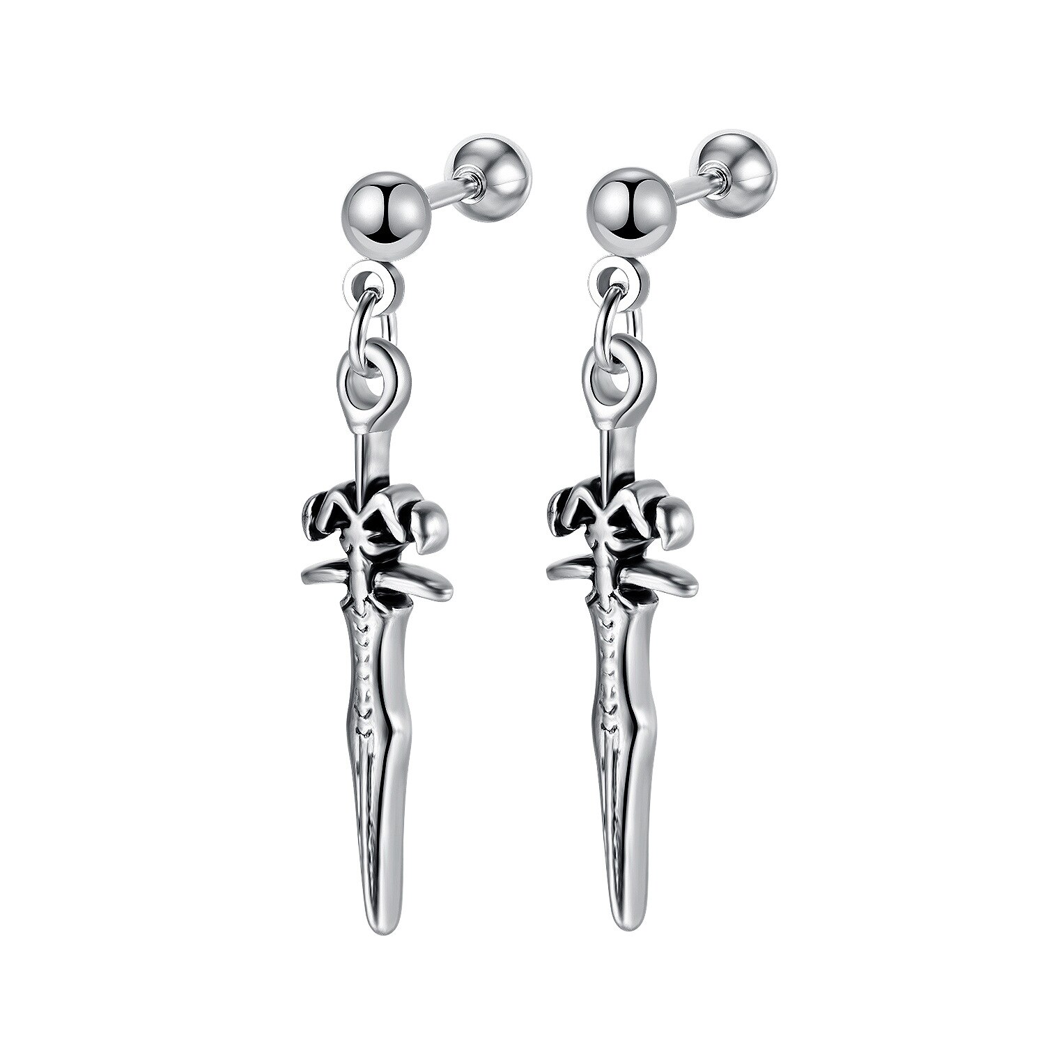 Sword Skull Dangle Earrings for Men Stainless Steel Knife Earring Punk Rock Jewelry: Default Title