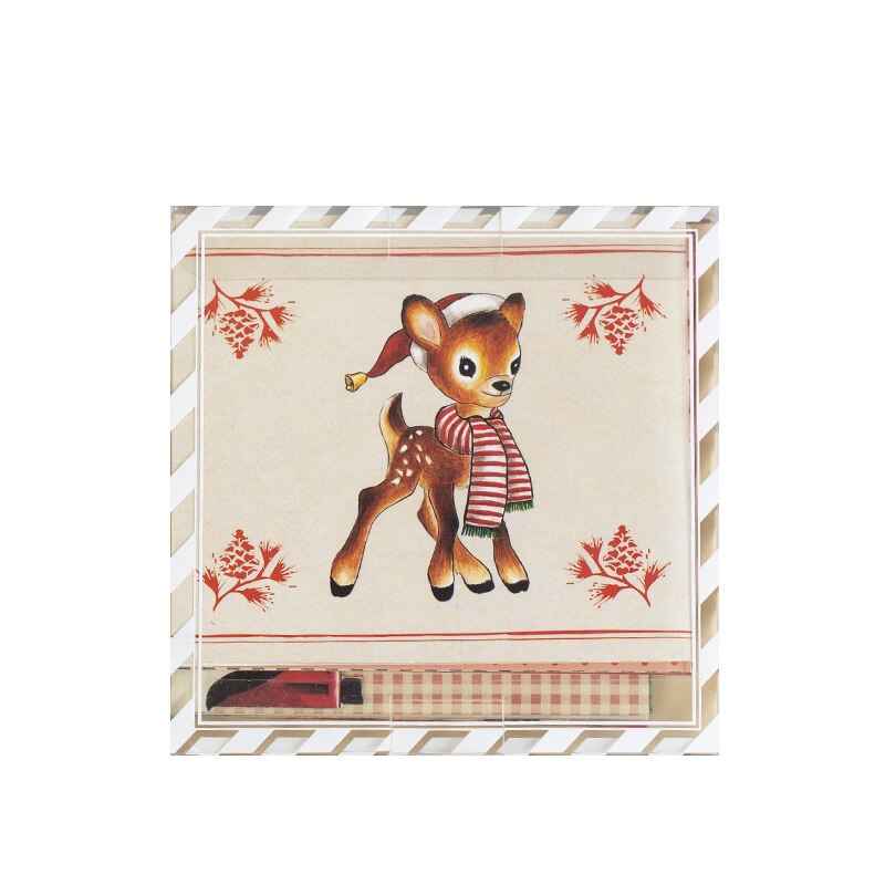 6 Pcs/set Christmas Postcard Mini Cute Cartoon Greeting Cards Kawaii Deer Tri-fold Cards Stationery Kids School Office supplies
