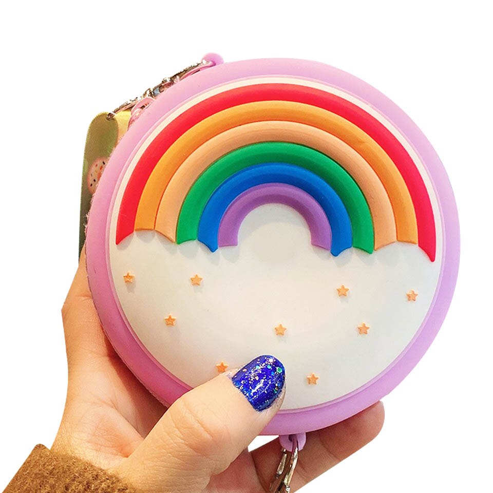 Silicone arco-íris redondo crossbody moeda saco criança menina crianças bolsa de ombro alça ajustável férias viagem bolso pacote: 7