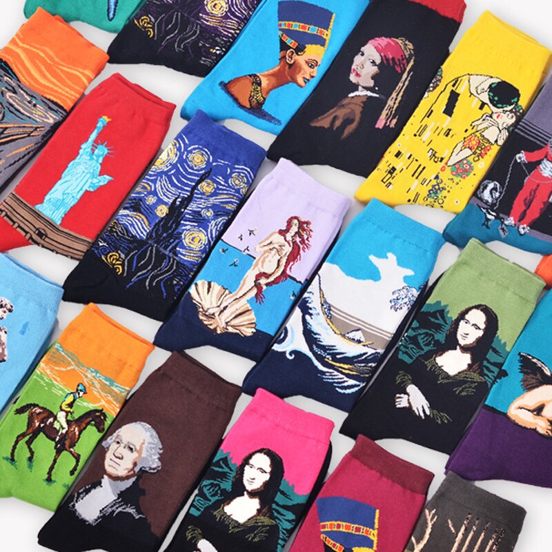 Autumn winter Retro Women Art Van Gogh Mural World Famous Oil Painting Series Female Socks Funny Socks
