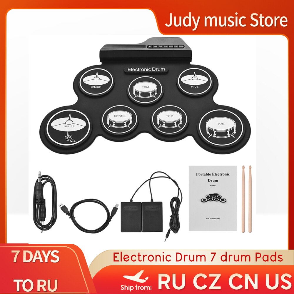 Digital Electronic Drum Portable Size USB Foldable Silicon Drums Set Roll-Up Drum Kits 7-Pad / 9 Pads with Drumsticks Foot Pedal: a 7 drum Pads