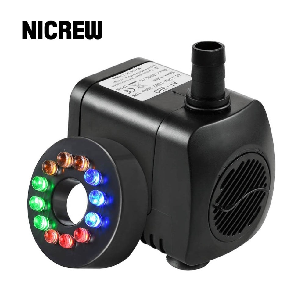 Nicrew 15W 800L/H Dompelpompen Fontein Waterpomp Met 12 Kleur Led Light Fish Tank Aquarium Fontein Vijver zwembad Pompen Decoratie
