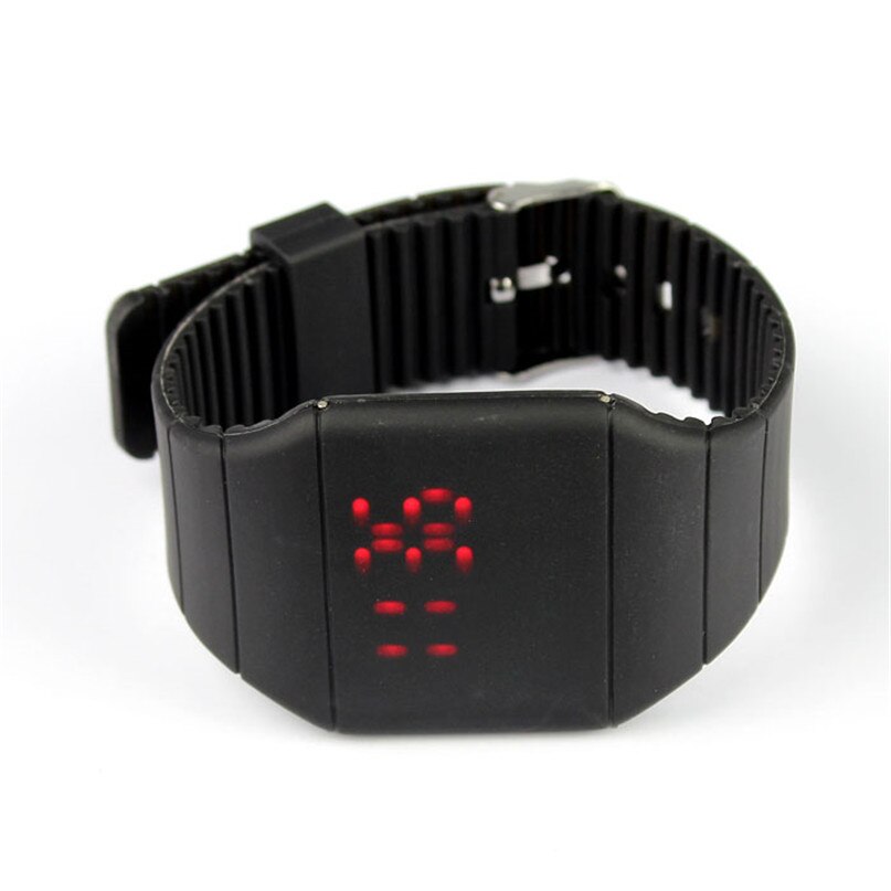 Waterproof Mens Womens Digital LED Touch Sports Silicone Bracelet Wrist Watch eleven colors#4A24FN: Black