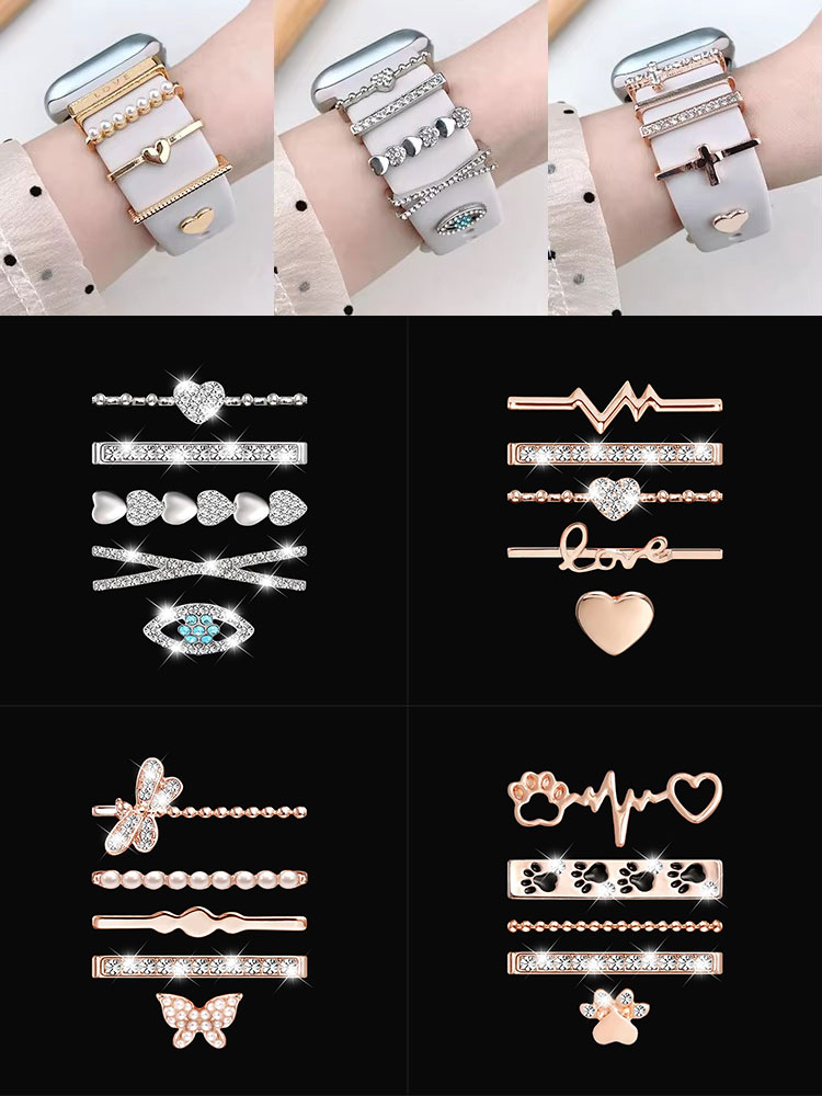 Anillo decorativo de correa de para Apple Watch, adorno de diamante, decoración de pulsera, dijes de Metal, accesorios de correa de silicona