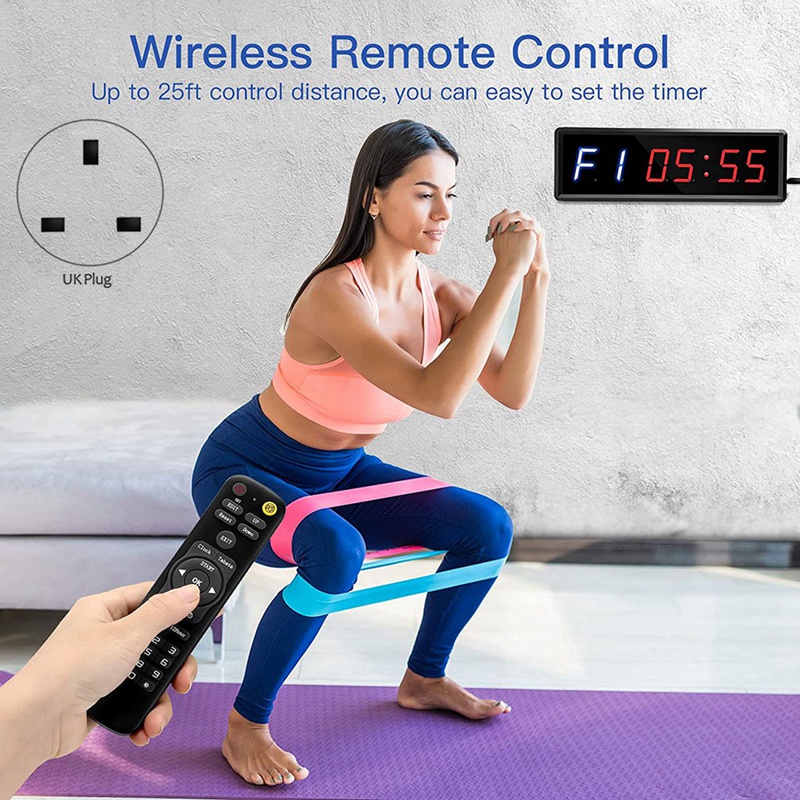 Training Gym Interval Timer Count Down/Up Clock,LED Gym Timer Stopwatch with Remote for Home Gym Fitness