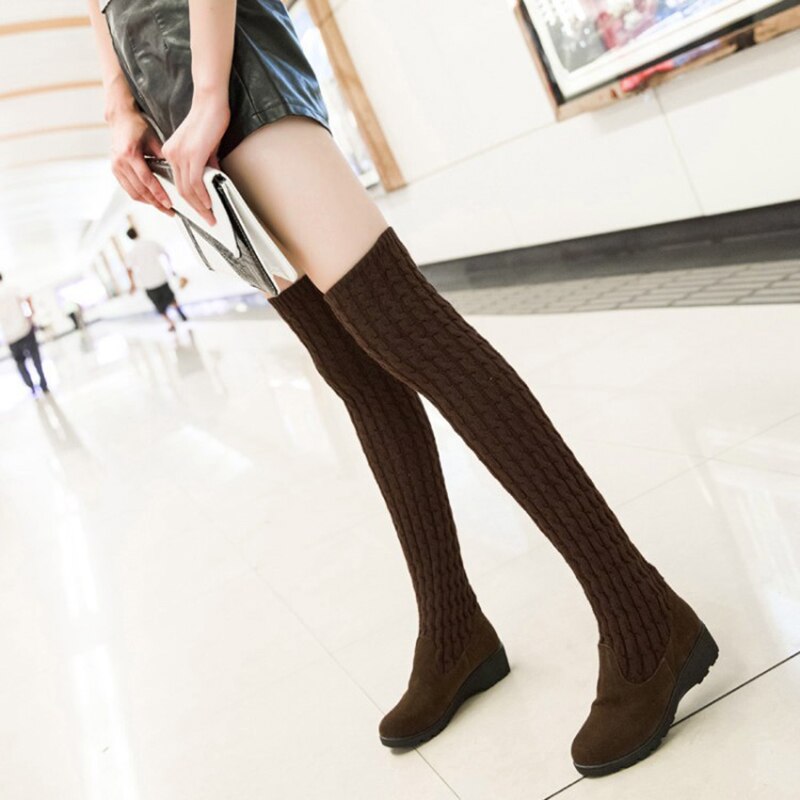 Femmes bottes automne hiver cuissardes pour femme chaussures tricot laine longue botte dames chaussures femmes chaussettes bottes