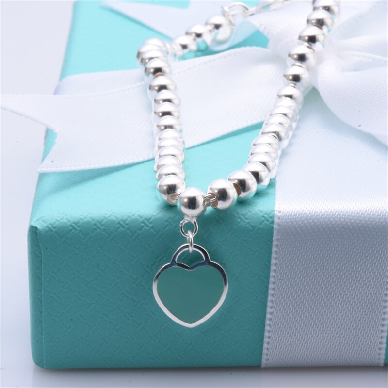 100% 925 sterling silver love bracelet, superb craftsmanship, classic miniature original jewelry: Green / 16cm