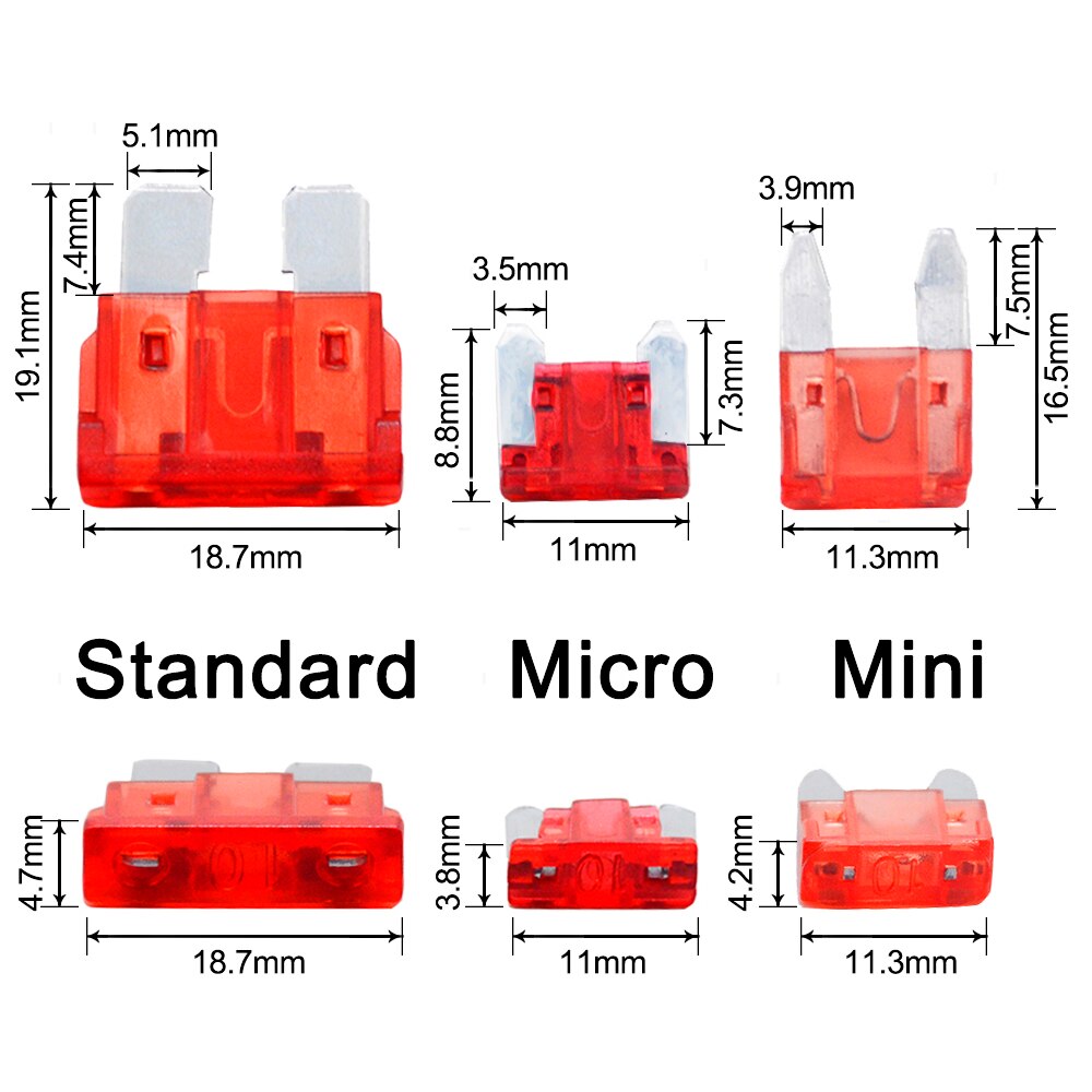 100 Stks/partij, Zekeringen, Zekering Auto Zekering Micro, 3A, 5A, 7.5a, 10A, 15A, 20A, 25A, 30A