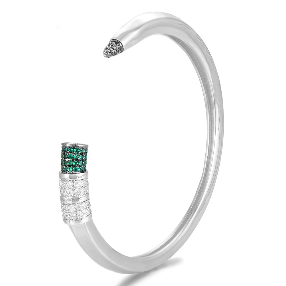 Godki Trendy Potlood Ontwerpen Bangle Manchet Voor Vrouwen Bruiloft Volledige Kubieke Zirkoon Crystal Cz Dubai Zilver Kleur Party Armband: Silver Green