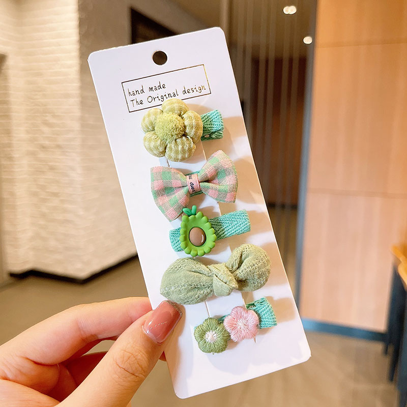 5 Teile/satz Nette Karikatur Baby Mädchen Haarnadeln Bogen Blume freundlicher Mini Haar Clips Barrettes freundlicher Haarnadeln Baby Haar Zubehör: Grün
