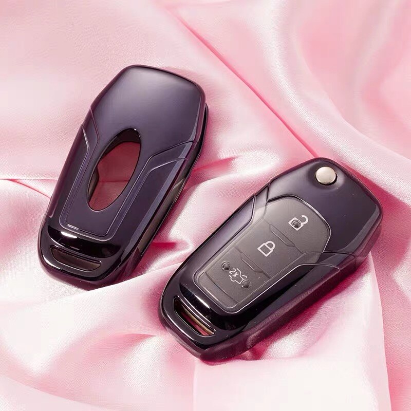 TPU Key Fob Cover Case For Ford F150 Kuga FOCUS 3 Mondeo Everest Fiesta Mustang Fecosport Edge Fusion 3-Buttons Flip Remote Key: B-style-black