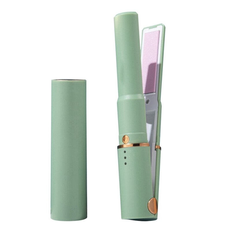 Mini fer à lisser sans fil, Rechargeable par USB, Portable, double roulement, Mini attelle de coiffure: light green