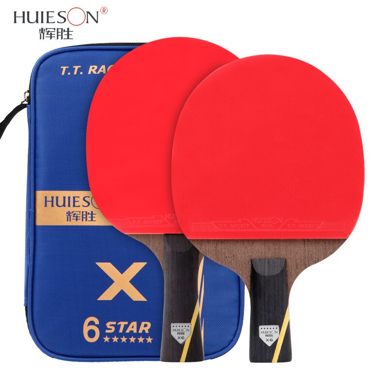 Huieson (2 Stuks) 6 Ster Tafeltennis Racket 5 Lagen Hout 2 Lagen Carbon Dubbelzijdig Pingpong Paddle Bat Training: one long one short