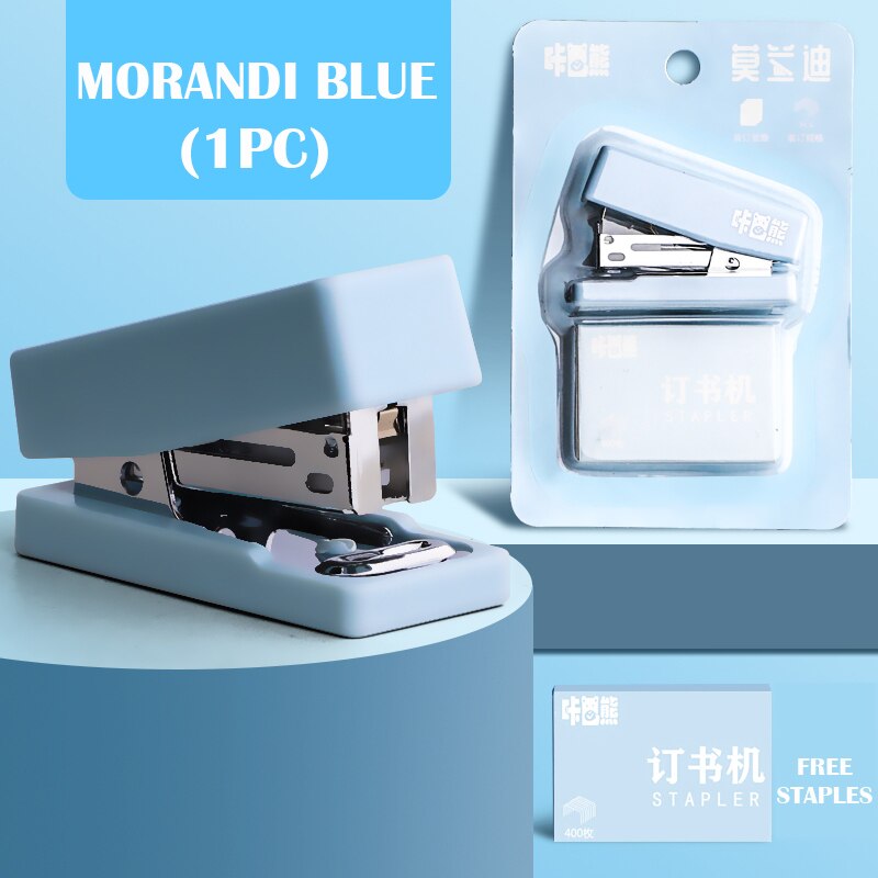 Mini Morandi Color White/Pink/Green/Blue Metal Stapler Set With Staples Binding Tools Stationery Office School Student Supplies: Morandi Blue