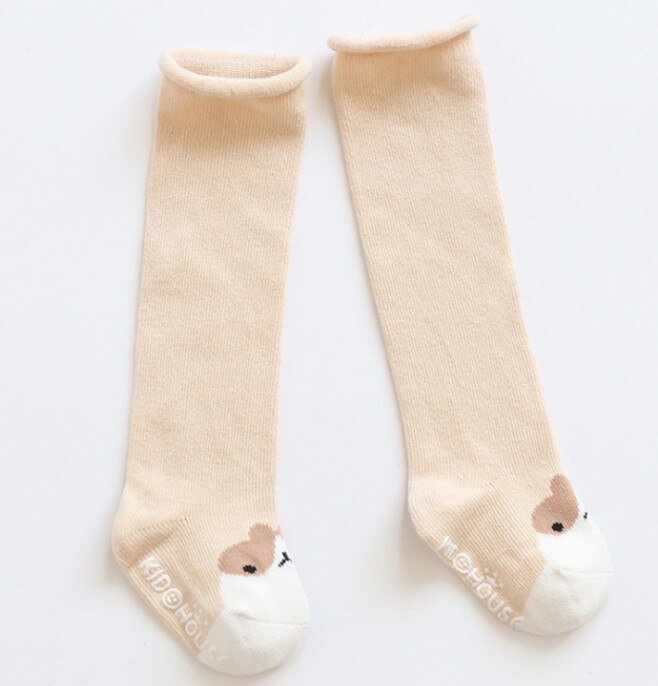 Carton bébé mignon coton genou chaussettes hautes anti-dérapant longue jambe plus unisexe enfants bas longues chaussettes fille solide Bow 1-3 Y: C / Nouveau-né