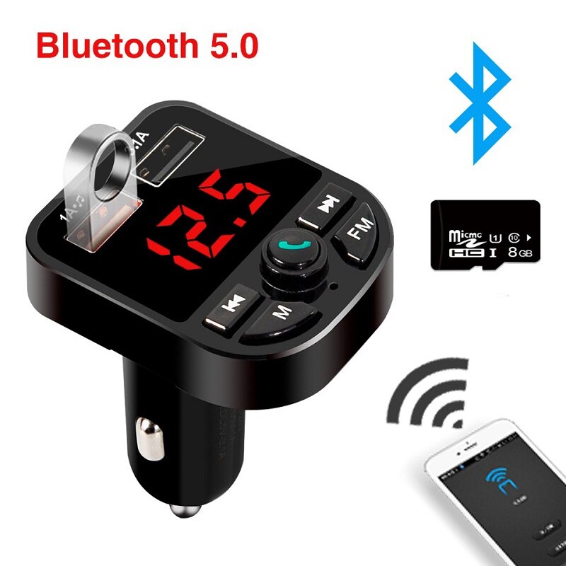 Håndfri trådløse fm-sendere bluetooth 5.0 lcd 3.1a lader usb bil  mp3 spillere bluetooth 5.0 fm sendere: Med 8g tf-kort