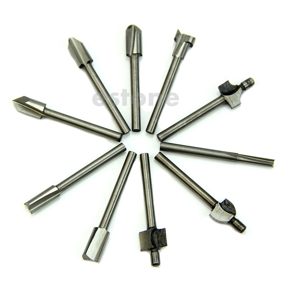 Brocas para enrutador HSS de 1/8 "y 3mm, cortador de madera, compatible con Dremel, conjunto de herramientas rotativas, 10 Uds.