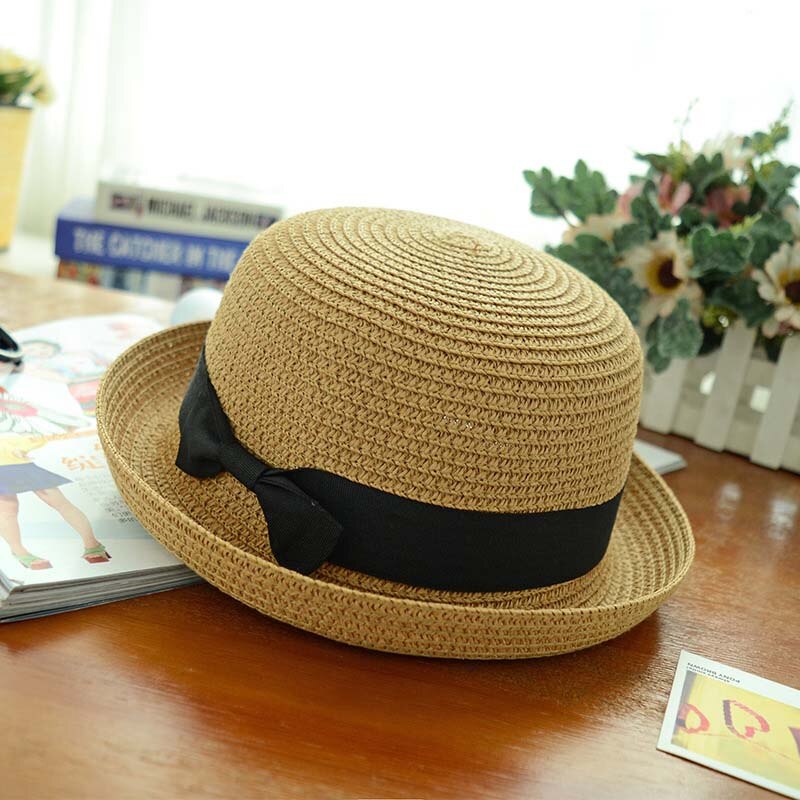 Summer Sun Hats Shopping Beach Caps Parenting UV Flat Cap Outdoor Sports Tourism Hat: Dome light brown