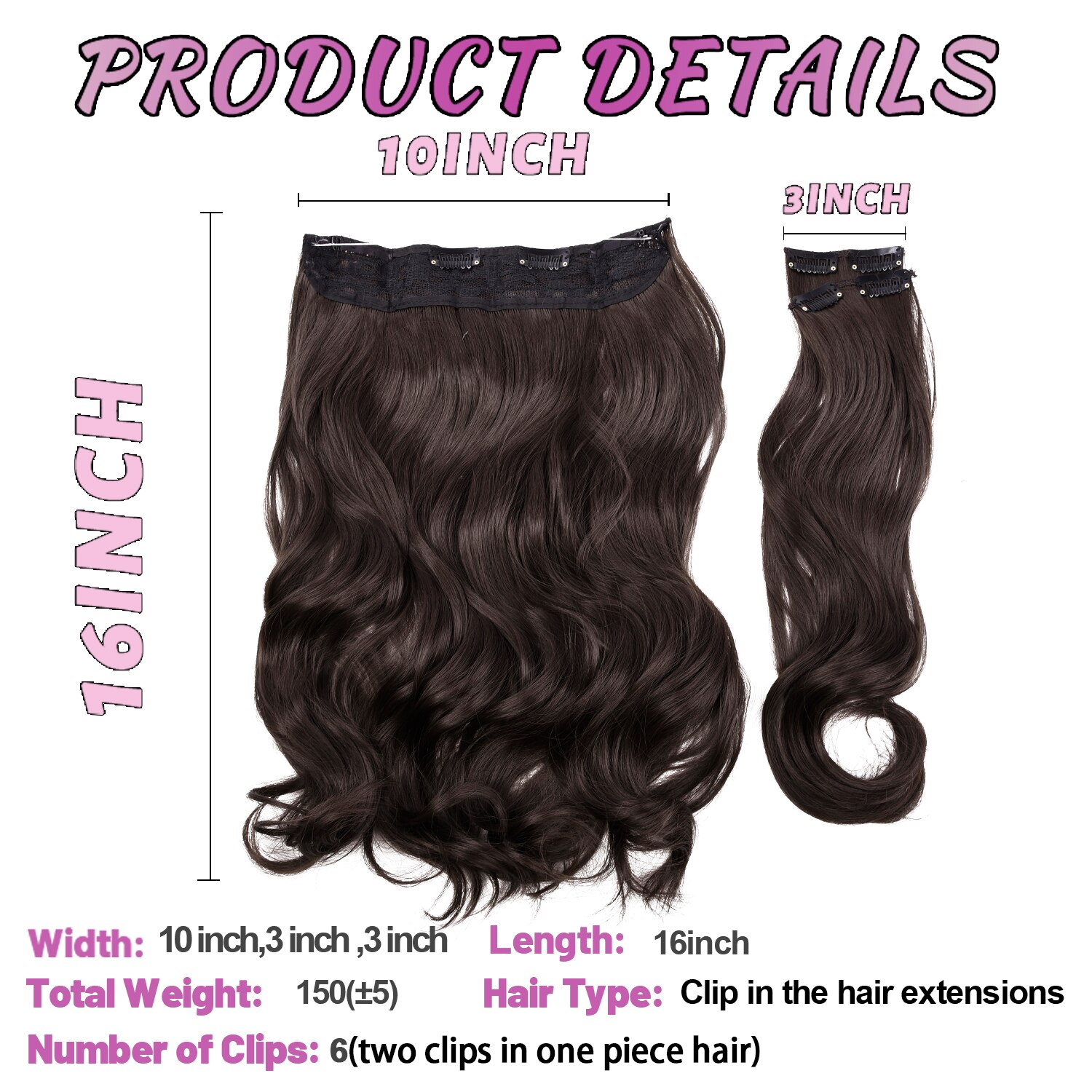 Silike – Extensions de cheveux synthétiques 16 pouces, postiche Halo Invisible, ligne de poisson, 6 Clips, longue ondulée, résistante à la chaleur, 3 postiches pour femmes