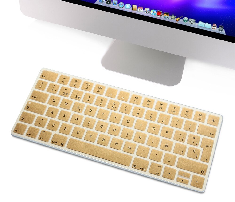 HRH Slim ESP hiszpańska klawiatura pokrywa silikonowa skórka do Apple Magic bezprzewodowa klawiatura Bluetooth MLA22LL/A (A1644,2015 wydany): Metallic Gold
