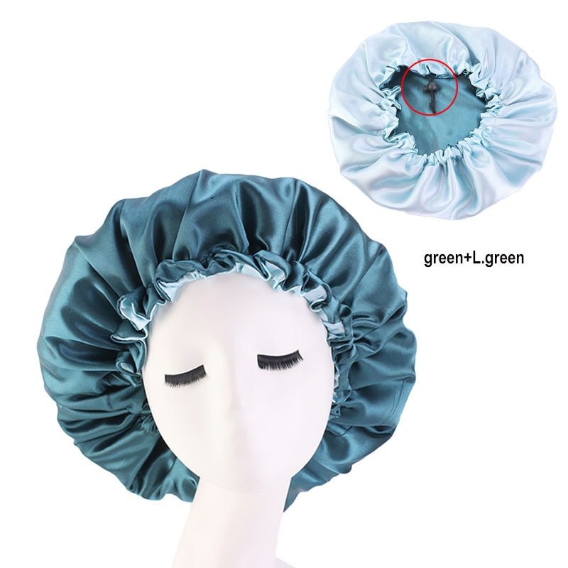Reversible Satin Hair Bonnets Caps Women Double Layer Adjust Sleep Night Headwear Cover Hat For Curly Hair Styling Accessories: Green