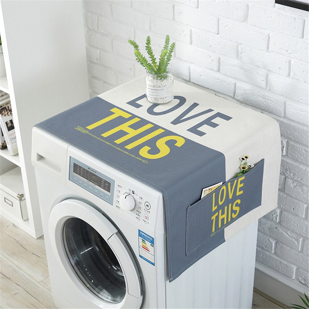 Housse anti-poussière frigo lave linge couvre avec 4 poches pour cuisine coton linge pratique multi-usages: HUIB