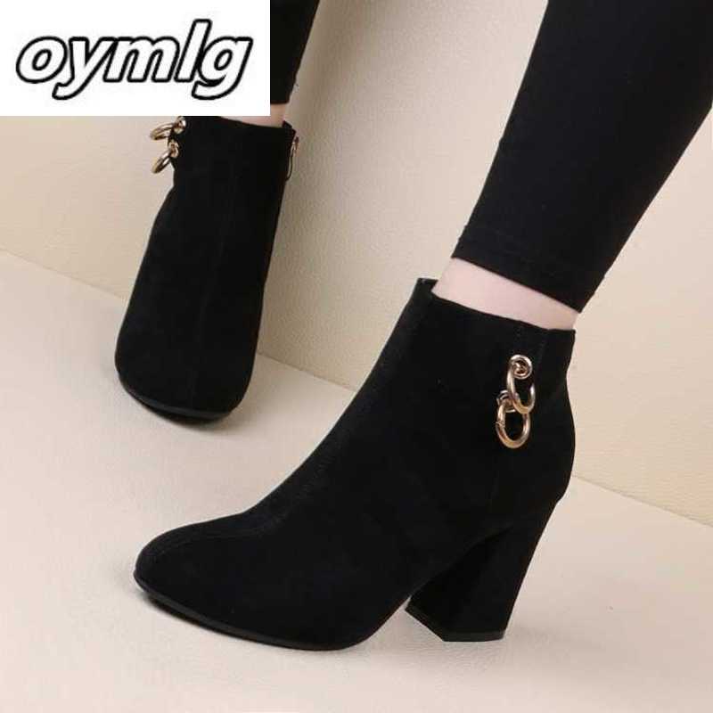 Rétro femmes et velours femmes bottes Vintage bloc talon bottines côté fermeture éclair talons hauts femmes chaussures grandes tailles 35-43