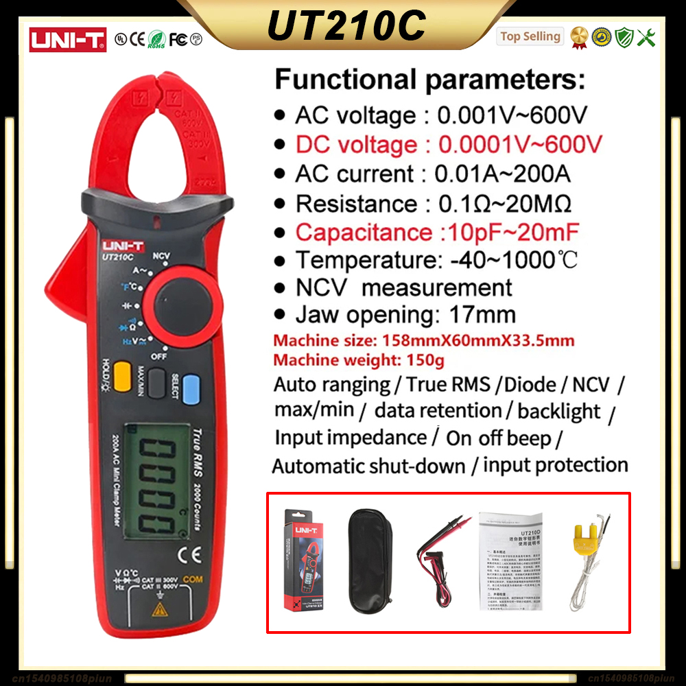 UNI T UT210E UT210D UT202A + UT204 PLUS Stroomtang Ampèremeter Digitale Elektricien Tool Elektrische Tester Multimeter: Oranje