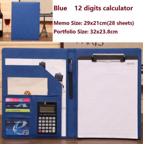 A4 office business classical file folder portfolio executive with clip board calculator document organizer: Blue 3